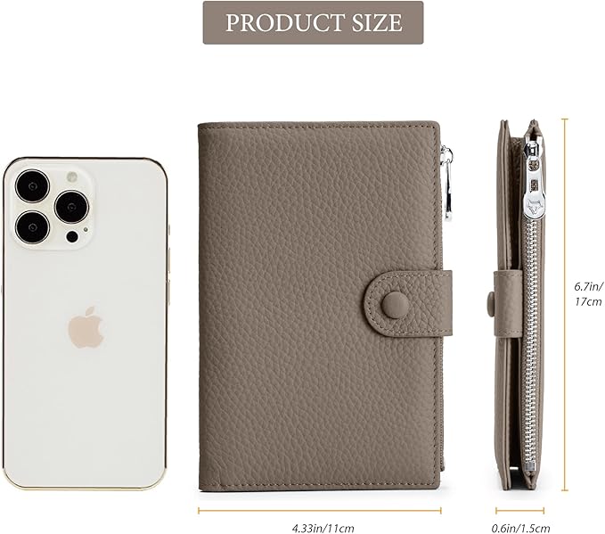 Leather Passport Wallet for Women, Slim RFID Blocking Passport Holder, Compact Travel Wallet with Zippered Coins Pocket and SIM Slots, Ladies Passport Cover