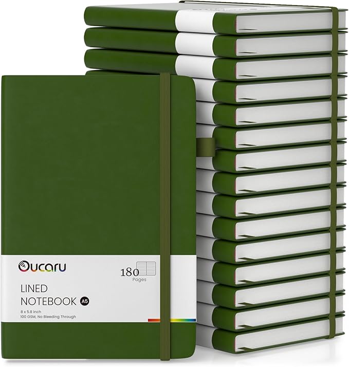 Oucaru Lined Journal Notebook, 16 Pack, 180 Pages, A5 Journals for Writing, 100 GSM Thick Paper, Small Notebooks Daily Journal for Women Men Work, Business, School, Travel Supplies