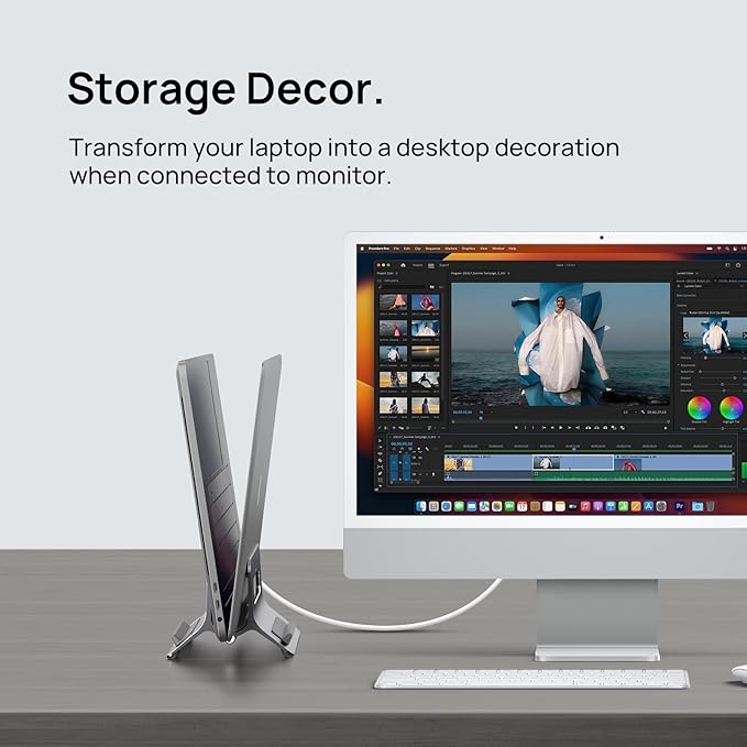 SODI Vertical Laptop Stand for Desk, Gravity Auto Lock MacBook Stand, Aluminum Laptop Holder Vertical Compatible with MacBook Pro, Air, Tablet, Space-Saving Organize Work & Home Office, Gray