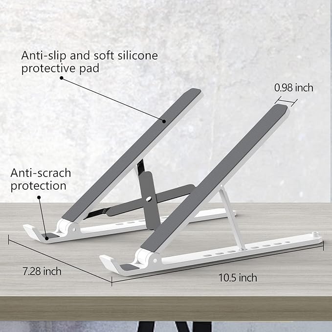 Laptop Stand for Desk, Adjustable Laptop Riser ABS+Silicone Foldable Portable Notebook Holder, Ventilated Cooling Notebook Mount Computer Stand for 10-15.6” Laptops,Tablets-White