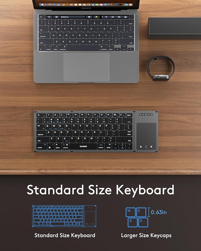 Samsers Foldable Bluetooth Keyboard with Touchpad, Full-Size Dual-Mode Wireless Folding, Rechargeable Portable Travel for iOS Android Windows Mac OS, Support 4 Device(BT5.1x3 + 2.4G)