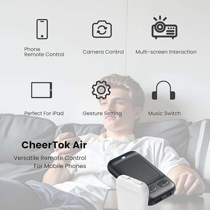 CheerTok Air - TikTok Scrolling Remote Control, Page Turner for Ebook Kindle, Bluetooth Wireless Camera Video Recording Remote for iPhone, iPad, Android, Cell Phones, Smartphones and Tablets