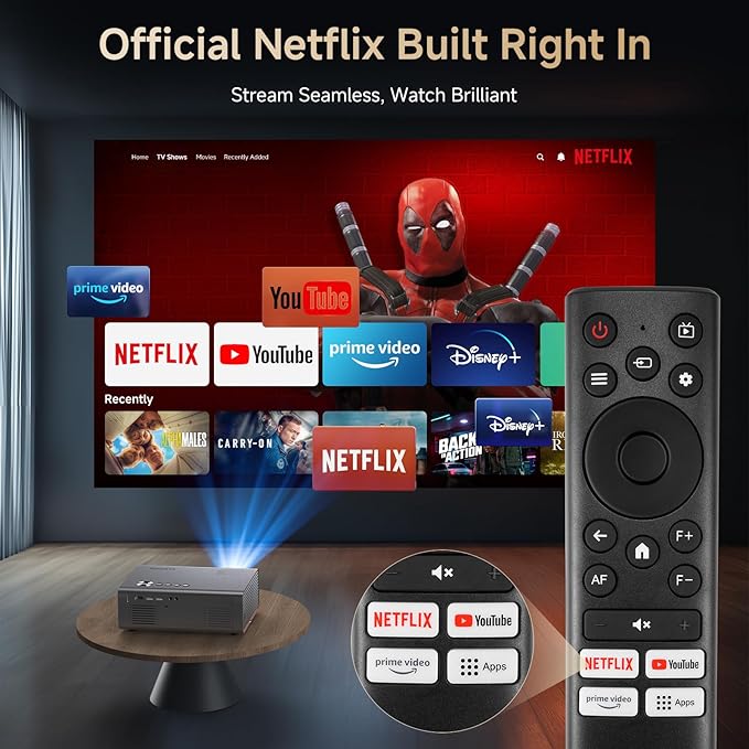 4K Projector with Netflix& Dolby Audio, 1200ANSI Auto Focus&6D Keystone Kogata Smart Projector with Built in Apps Outdoor Movie Proyector with WiFi 6 Bluetooth for Home Theater UPGRADE