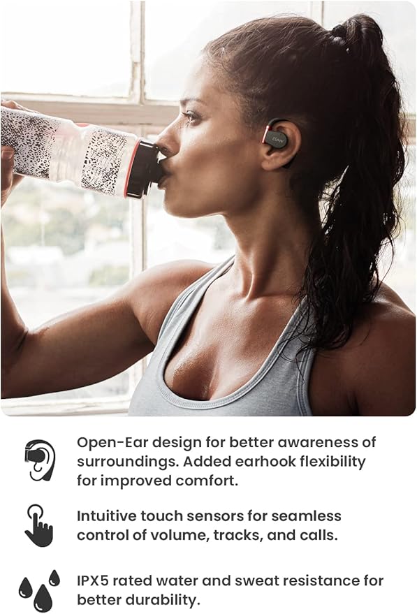Cleer ARC II Sport Open Ear Headphones, True Wireless Ear Buds with Dual Mic, Sweat Resistant, Multi-Point Connect, 35 Hrs Playtime, Secure Fit, Bluetooth 5.3 Earbuds with Ear Hooks, Preset EQ, Black