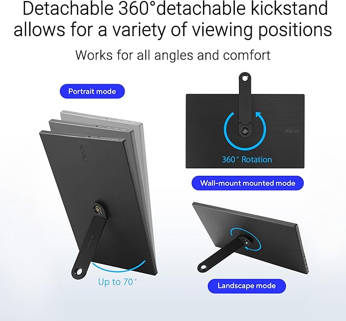 ASUS ZenScreen 16” Portable USB Monitor (MB169CK) - Full HD, IPS, Dual USB-C, Mini-HDMI, Eye Care, Flicker Free, Blue Light Filter, Anti-Glare Surface, 360° Kickstand, 3 yr Warranty