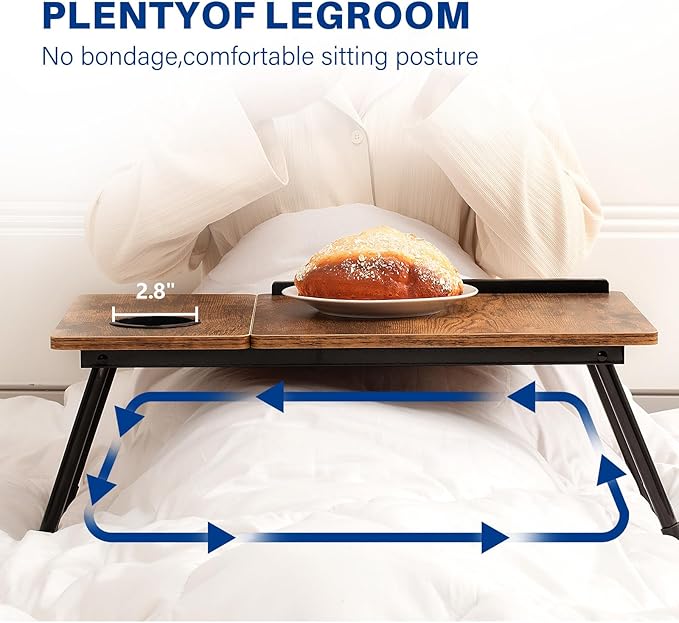 Laptop Desk for Bed Couch, Adjustable Foldable Bed Table with Cup Holder, Breakfast Serving Tray, Portable Laptop Lap Desk Stand for Working Reading Writing Eating Gaming in Bed Sofa Floor(RetroBrown)