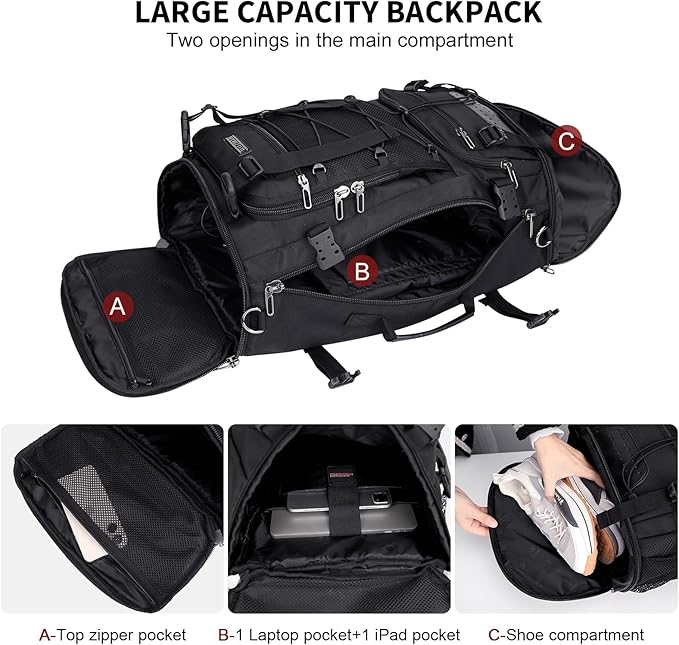 WITZMAN Travel Backpack for Men Convertible Large Carry on Backpack with Shoe Compartment for Airplanes Fit 17 Inch Laptop(B689 Black)