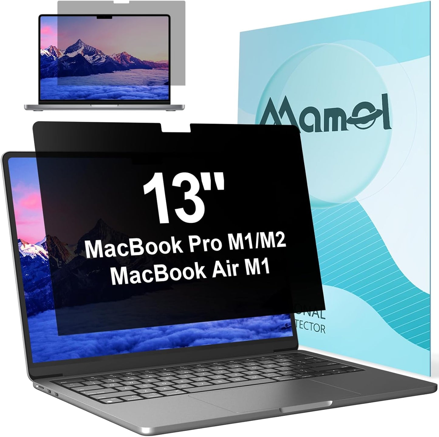 Privacy Screen for Macbook Pro 13 Inch (2016-2022, M1, M2) & Air 13 inch (2018-2021, M1), Anti Glare Blue Light Filter, Nano No Glue Anti Spy Black Protector for Mac Pro 13In Laptop Computer