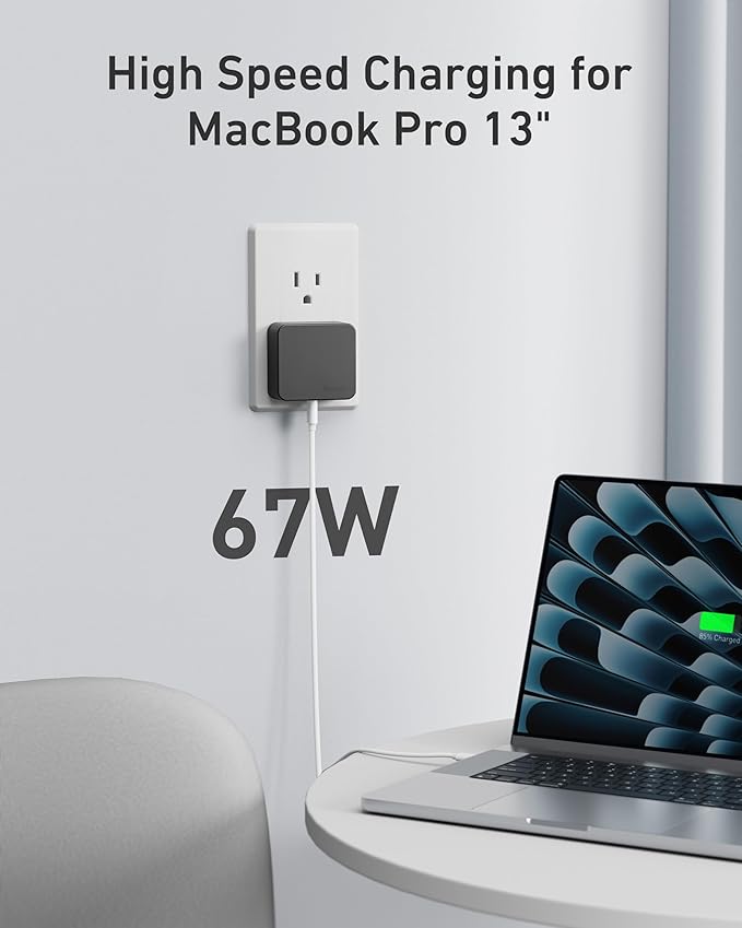 Nekmit 67W Flat USB C Charger Block, 3-Port GaN Fast Wall Charger, USB C Wall Plug for MacBook Pro/Air, iPad, iPhone, Galaxy and More