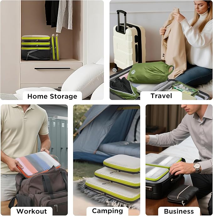 Cipway Compression Packing Cubes, See Through Mesh Luggage Organizer Bags, Travel Essentials for Carry on Suitcase with Laundry Bag and Clear Toiletries Bag（6 Pcs,White）