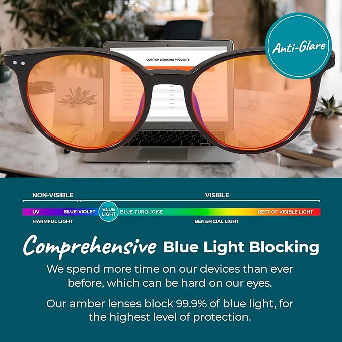 Blue Light Blocking Glasses for Women + Men - Better Sleep + Anti Eye Strain Protection - Computer Screens & Gaming