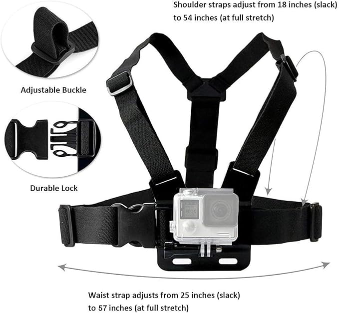 TEKCAM 4 in 1 Chest Strap and Head Mount for Gopro Hero 12, 11, 10, AKASO EK7000, Brave 4, V50, Dragon Touch, WOLFANG Action Cameras