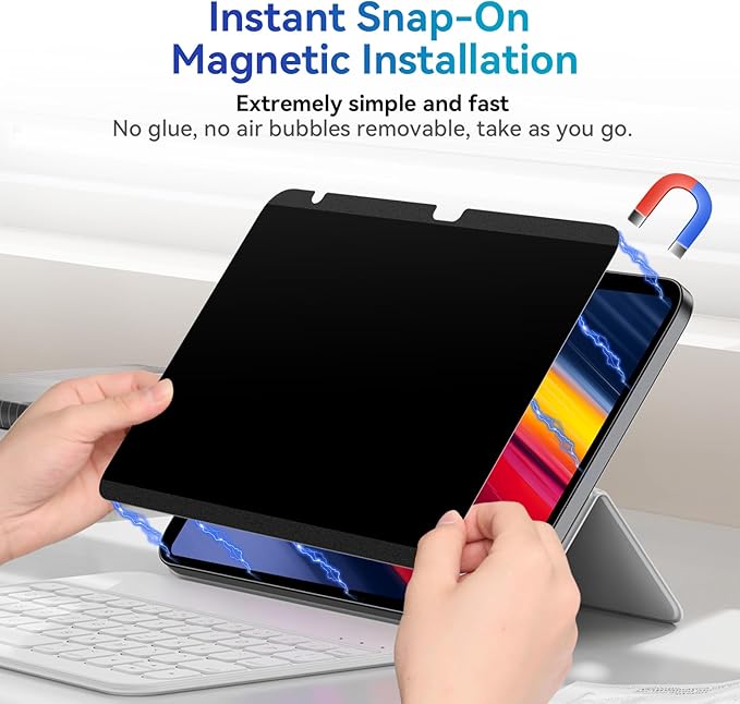 Magnetic Privacy Screen Protector Compatible with iPad Pro 12.9 Inch 2018 2020 2021 2022, Removable Anti Glare Blue Light Bubble-Free Black Security Protector Private Filter