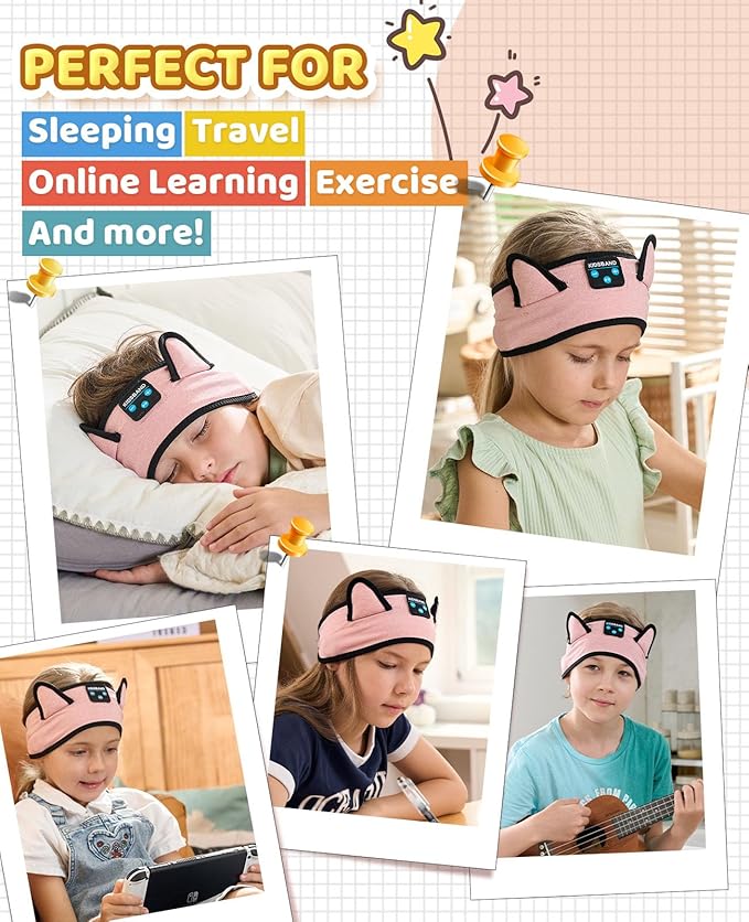 KIDSBAND Kids Headphones, Baby Headphones for Plane, Bluetooth Headphones Headband for Kids with Wired Playback 3.5 MM Jack for School Girls Boys Children,Kindle Tablet Cellphones Airplane Travel