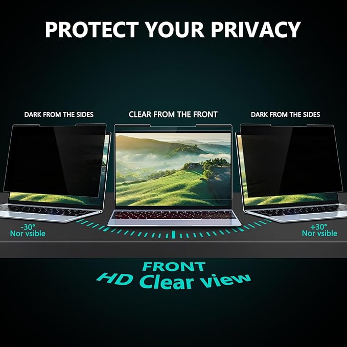 FILMEXT Magnetic Laptop privacy screen 16 inch for 16:10 Widedisplay, Removable Laptop Privacy Screen Shield Anti Glare Blue Light Filter for HP/Dell/Acer/Lenovo/Asus