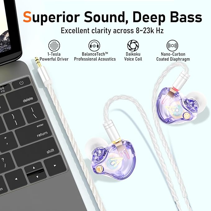 Vibes 202 Wired Earbuds - HiFi in Ear Monitor Headphones – Professional Noise-Isolating Ear Buds - Clear Sound, Deep Bass & Comfort-Fit IEM Earphones - MMCX to 3.5mm, Silver Plated Cord, Carrying Case