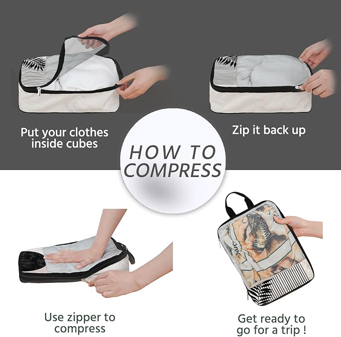 7 Pcs Compression Packing Cubes for Travel, Waterproof Suitcase Luggage Backpack Organizer with Toiletry Bag Travel Essentials for Women/Men-Black Bohemia