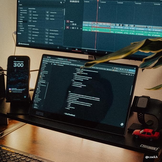 SOTSU FlipAction Go 14" Premium Portable Monitor SFA14PMSV | Robust but Lightweight | Tempered Glass Cover | 1080p | 400 Nits | 100% sRGB | 5W | Super Versatile | USB C or Mini HDMI