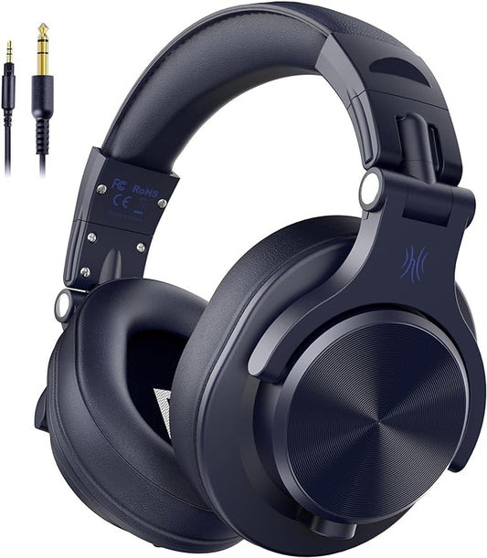OneOdio A71 Hi-Res Studio Recording Headphones - Wired Over Ear Headphone with SharePort, Monitoring Mixing Foldable Headset with Stereo Sound, 3.5/6.35MM Jack for PC Computer DJ Guitar-Navy Blue