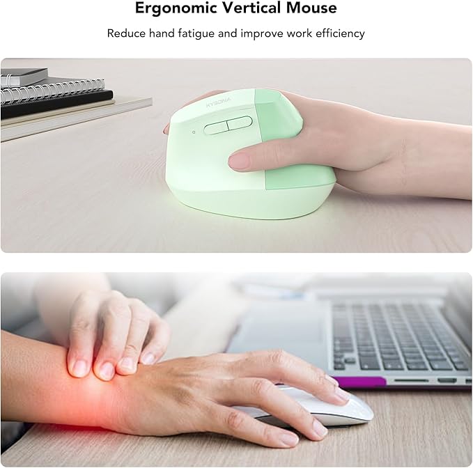 EM18 Wireless Ergonomic Vertical Mouse, Ergo Design, Bluetooth Cordless Mouse, Silent Click, 5-Level Adjustable DPI, Carpal Tunnel Mice for Computer, PC, Mac, Laptop, Green