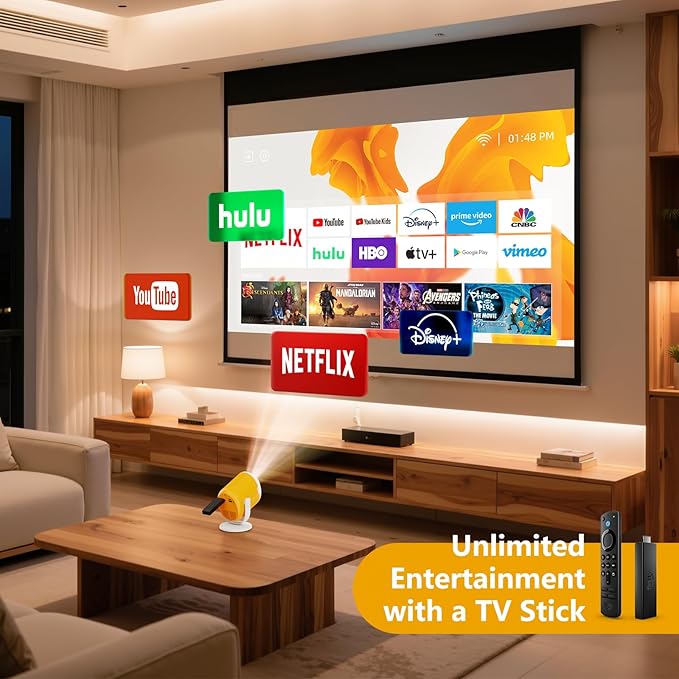 Portable Mini Projector with WiFi and Bluetooth Rotatable Movie Projector with Electronic Focus LED Pico Projectors for Home Theater Compatible with Smartphone, TV Stick, Laptop, HDMI, USB