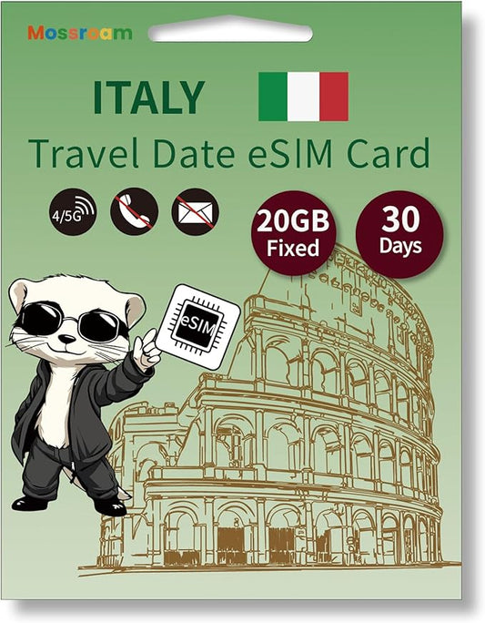Italy eSIM Card – Prepaid Data Plans | 20 GB Fixed Data,30 Days | High-Speed 4G LTE | Ideal for Travelers