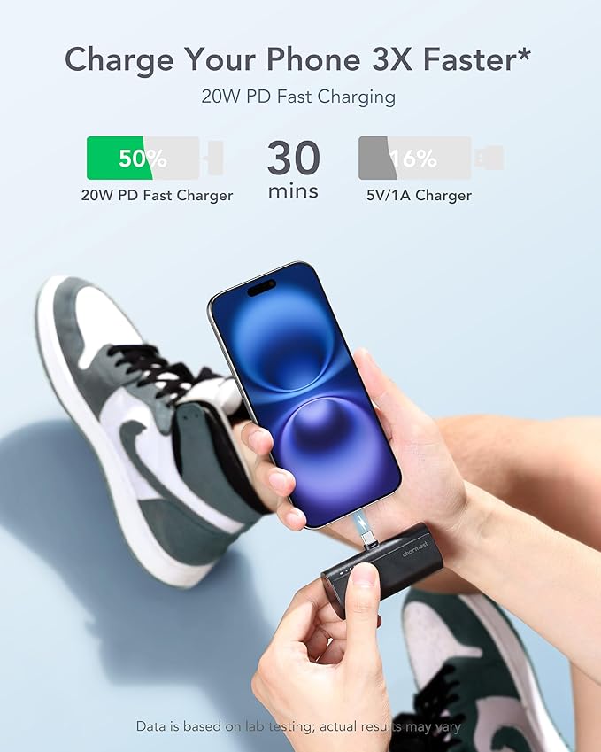 charmast Portable Charger USB C for iPhone 17/16/15, 5000mAh Fast Charging Battery Pack with Built-in Type-C Connector, 20W Mini Power Bank for iPhone 17/16/15 Series, Samsung S22/23 Series, and More