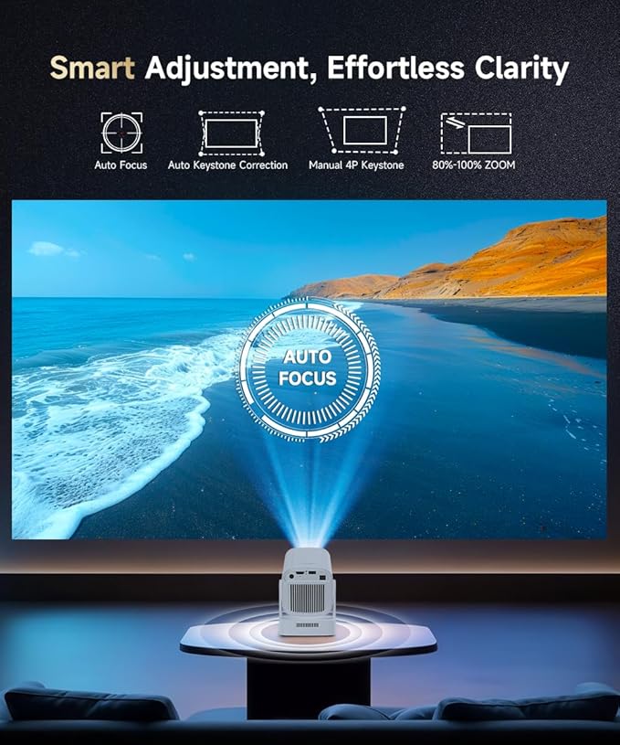 【Auto Focus&1080P】Magcubic Mini Smart Projector with 4K Support, Portable Projector with Wifi and Bluetooth, 5W Speaker, Built in Apps, Voice Control, Outdoor Movie Projector