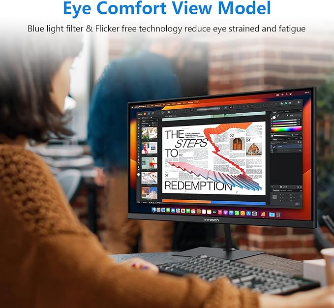 INNOCN 24 Inch 1920 x 1080p 100Hz IPS PC Monitor, USB Type C, HDMI, DisplayPort Connectivity, FHD Computer Monitor Eye Care, VESA Mountable, Thin Daily Home and Office Monitor - Black