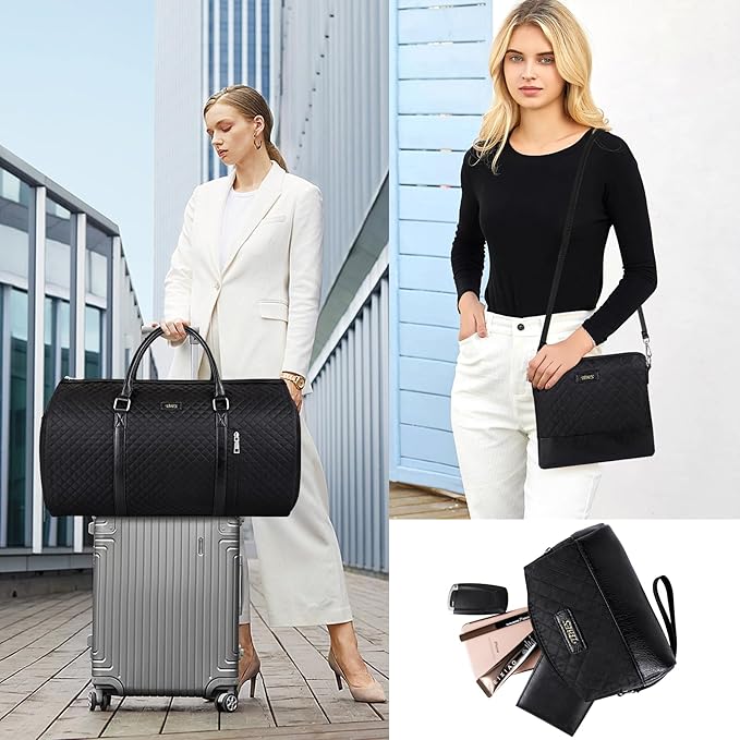 4pcs Convertible Garment Duffel Bag for Travel - 50L 2-in-1 Carry On Weekender Overnight Bag with Toiletry Bag, Fits Suits & Dresses, Trolley Sleeve, Hanging Suit Compartment, Waterproof Shoe Pocket