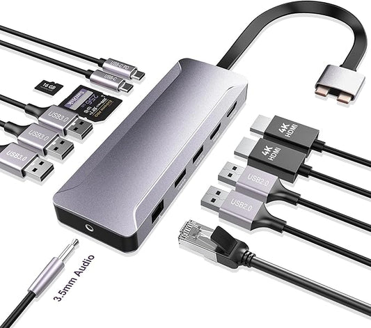 USB C Hub Adapter for MacBook Pro/Air M4 M3 M2 M1 2025-2018 13" 14" 15" 16", Mac Multiport Adapter, 13 in 2 MacBook Accessories with Dual HDMI 4K, 100W PD, Audio, RJ45, SD/TF, USB C/USB A Data Ports