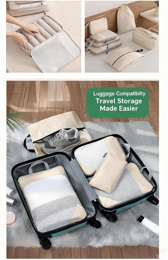 Compression Packing Cubes for Suitcases – 9 Set Travel Luggage Organiser Bags with Mesh Design, Waterproof Ultralight Packing Cubes for Backpack, Clothes & Home Storage (Gray)