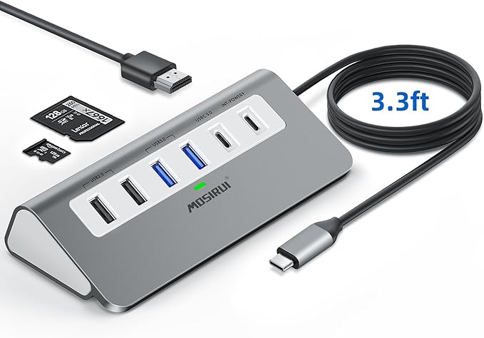 USB C Hub,Mosirui 9 in 1 USB C Hub Multiport Adapter with 4K HDMI,Type C 3.0 5Gbps,USB A 3.0/2.0,PD 100W, SD/TF Card Reader,USB C Dock for MacBook Pro/Air,iPad,iMac,iPhone,HP,Dell and More (3.3 Ft)