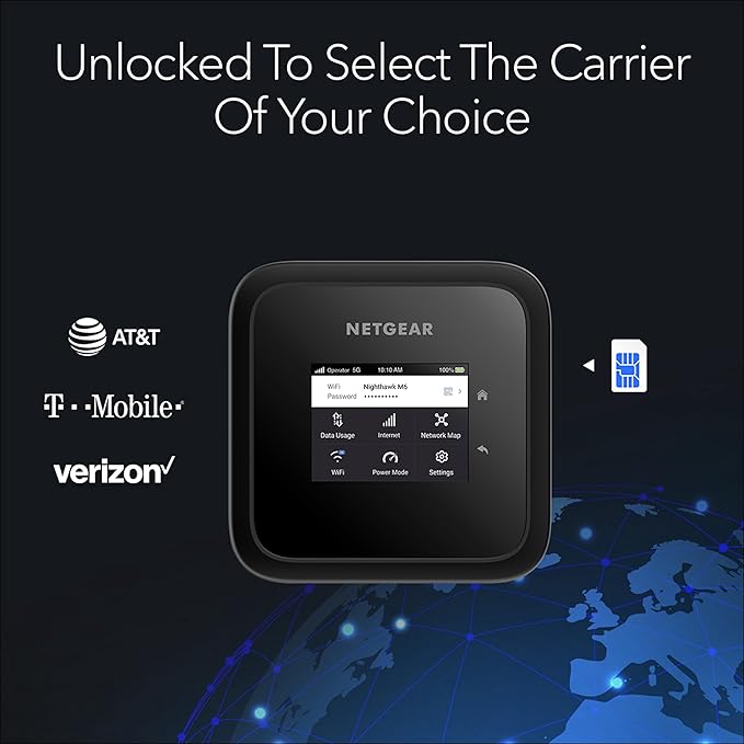 NETGEAR Nighthawk M6 5G Mobile Hotspot, Router with Sim Card Slot, Modem, Portable WiFi Device for Travel, Unlocked with Verizon, AT&T, and T-Mobile, WiFi 6, 2.5Gbps (MR6150)