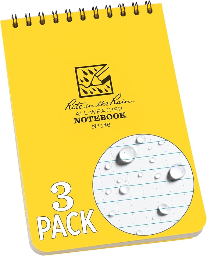 Rite in the Rain Weatherproof Top Spiral Notepad, 4" x 6", Yellow Cover, Universal Pattern, 3 Pack (No. 146-3)