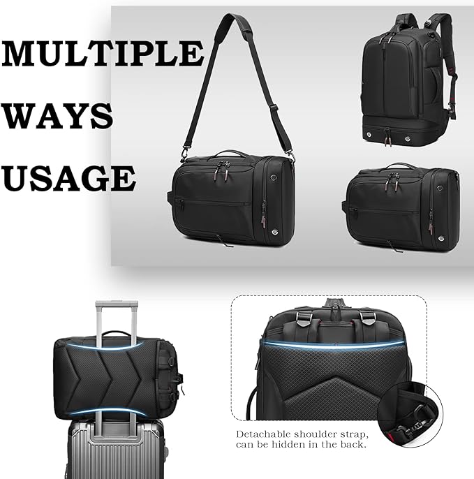 Somago Laptop Backpack Carry On Water Resistant Durable Daypack Backpack fits 16 inch Laptop Anti Theft Travel Rucksack Backpack with Shoe Compartment Luggage Strap for Men Women, 33L, Black