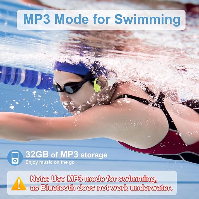 Swimming Headphones, IPX8 Waterproof Bone Conduction Headphones with Built-in MP3, Open Earphones Underwater Swim Earbuds with Bluetooth Sport Headsets for Swimming Pool Running Cycling-Green