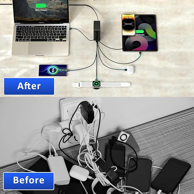 USB C Multi Charger Charging Station 200W 7-Port GaN Fast Charging Brick PD 3.0 TypeC and USB A Wall ChargerPower Adapter for All iPhoneiPadSamsung Android Pixel Series (Black)