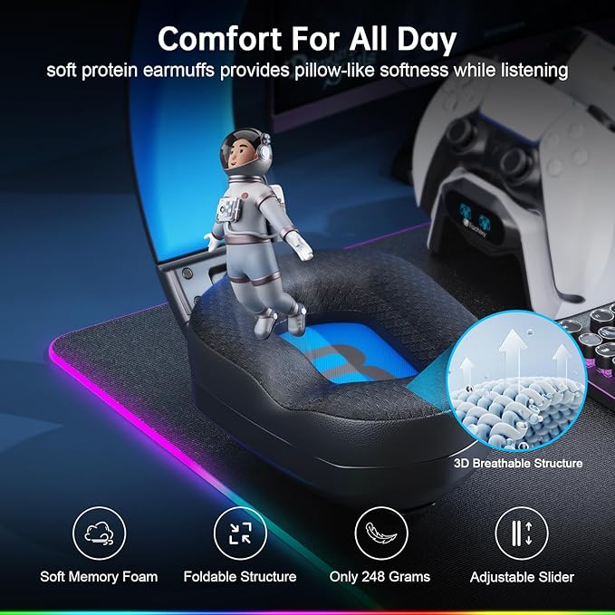 Fachixy Wireless Gaming Headset with LED Light for PS5, PS4, PC, Switch, Laptop, Mac - 2.4GHz & Bluetooth 5.4, 50H Battery, Flip Mic, Lossless Audio, Foldable, Immersive Gaming