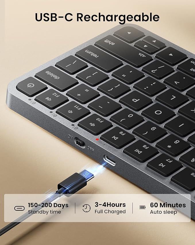 ProtoArc Backlit Compact Wireless Keyboard for Mac, K90-A Bluetooth Keyboard, Multi-Device, Low Profile, Fluid Quiet Typing, Rechargeable, Compatible with MacBook Pro/Air, iPad - Space Gray