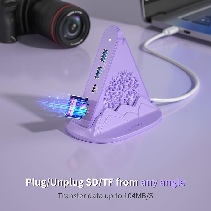 8-in-1 USB C Hub, Purple RGB Docking Station with 4K HDMI, 100W PD, 5Gbps USB 3.0, SD/TF Card Reader, Type C Adapter for MacBook Air, Dell XPS, Surface, etc.