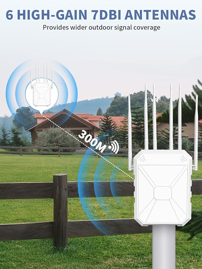 AX3000 Outdoor WiFi Extender, Dual Band 5G+2.4G Outdoor Long Range Extender Signal Booster with POE, Wi-Fi 6 Wireless Access Point, Wireless Outdoor Repeater, Compatible Starlink for Farm Camping RV