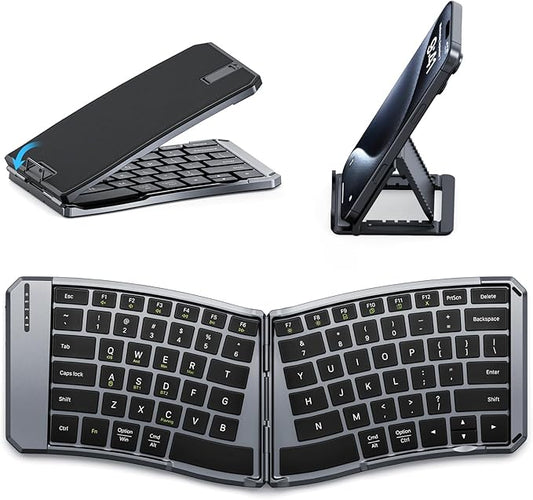 MoKo Ergonomic Foldable Keyboard, Split Portable Folding Bluetooth Keyboard for Business Travel, Ultra Slim Rechargeable Wireless Keyboards for iOS/Android/Windows Tablet PC Smartphone