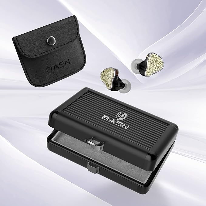 BASN Bmaster5 in Ear Monitors, 1DLC Diaphragm+4BA 5 Drivers IEM Earphones with Silver-Plated OFC Cable, Noise Isolation Wired Earbuds for Musicians (Starlight Gold)