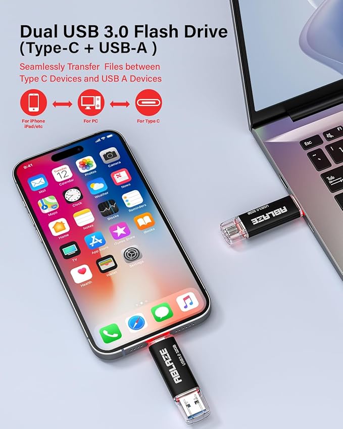 ABLAZE USB C Flash Drive 32GB 2 Pack, Dual USB 3.0+Type C Flash Drive Compatible with iPhone 16/15, Android Smartphone, Computer,Tablet Mac Laptop (2 Pack)