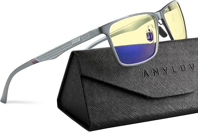 ANYLUV Blue Light Glasses Men, Relieve Eyestrain and Eye Protection, Al-Mg Metal Computer Blue Light Blocking Glasses