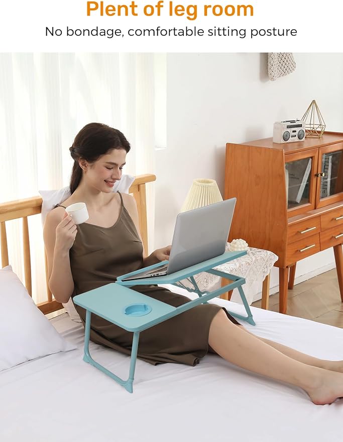 Lap Desk for Couch/Sofa/Floor, 5-Angle Adjustable Bed Desk with Foldable Legs &Cup Holder, Light Weight Bed Tray Table for Writing/Eating/Reading, Portable Laptop Stand for Adults, Kids