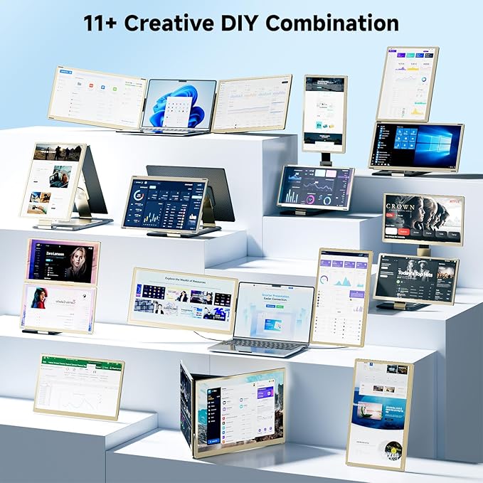 KEFEYA Laptop Screen Extender 15.6", FHD 1080P Portable Triple Monitor for Laptops 13-17.3", 120% sRGB 235° Rotation Detachable Laptop Monitor Extender for Windows/Mac/Dex/Chrome/Surface, Plug n Play