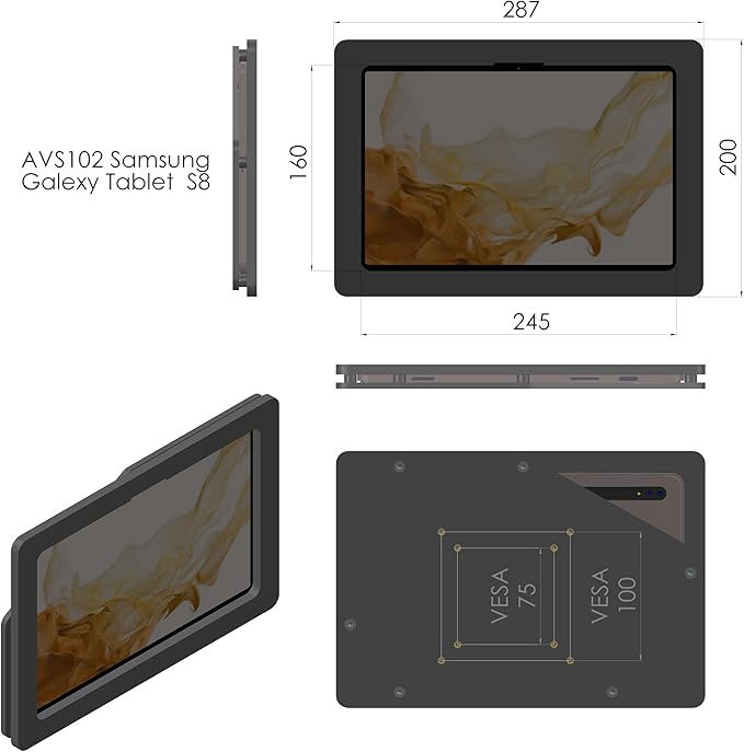 TABcare Security Anti-Theft Acrylic VESA Enclosure for Samsung Galaxy TAB S10 FE+ 13.1 with Wall Mount Kit (White, TAB S10 FE+ 13.1)
