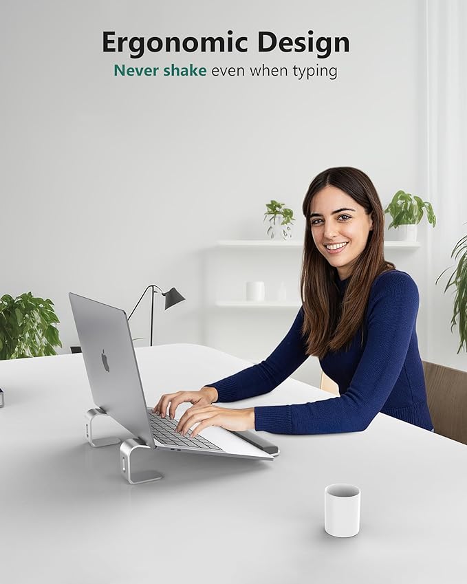 Aluminum Laptop Stand, Notebook Stand with Wrist Rest, Ergonomic Detachable Laptop Mount, Computer Stand Compatible with 10-17'' All Laptops Such as MacBook Air Pro/HP/Dell/Lenovo, Silver